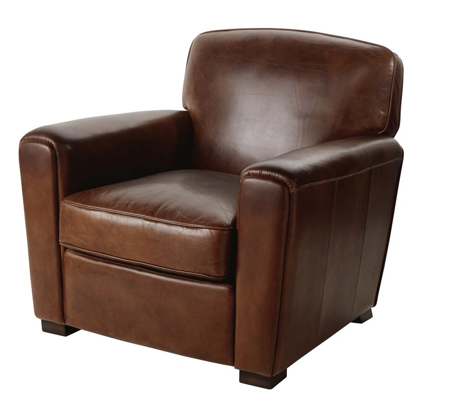 Fauteuil club JARED en cuir marron effet vieilli - Maisons du Monde