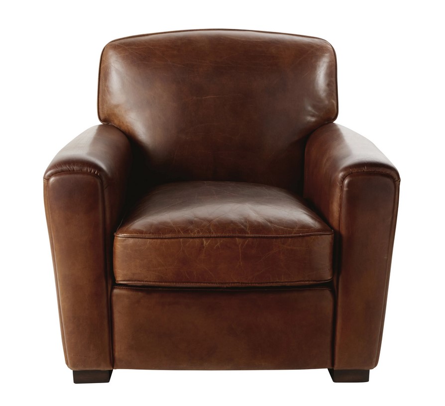 Fauteuil club JARED en cuir marron effet vieilli de Maisons du Monde : Le confort vintage pour votre salon