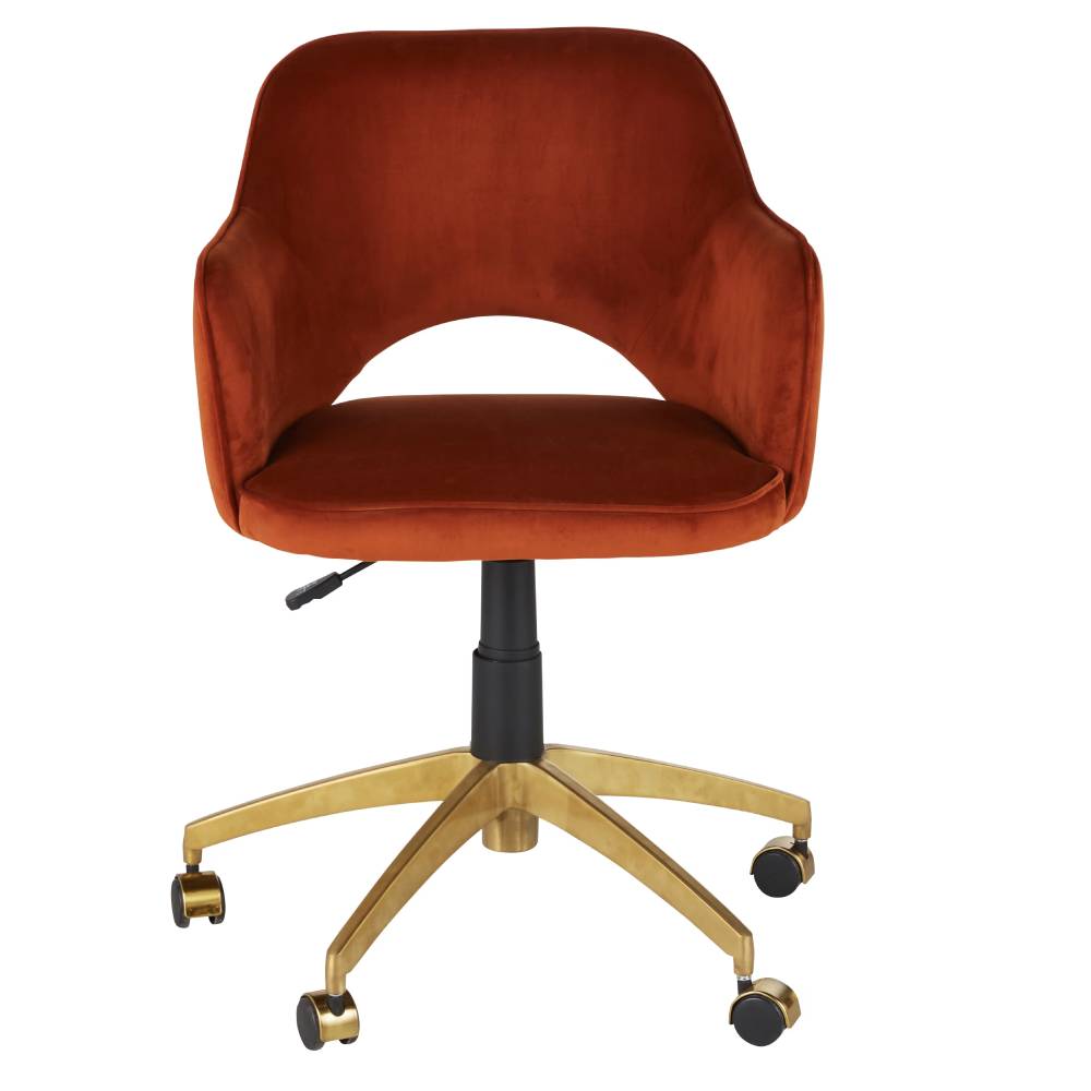 Fauteuil de bureau SACHA à roulettes en velours orange écureuil - Maisons du Monde