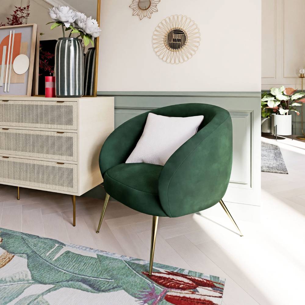 Fauteuil BIZOU en velours vert forêt - Fauteuil Maisons du Monde