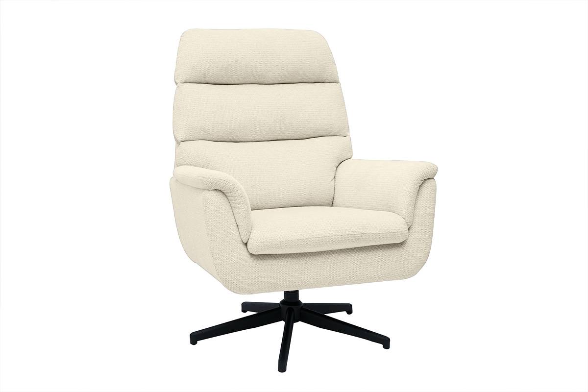 Fauteuil pivotant JONAH en tissu chenille beige et métal noir - Miliboo