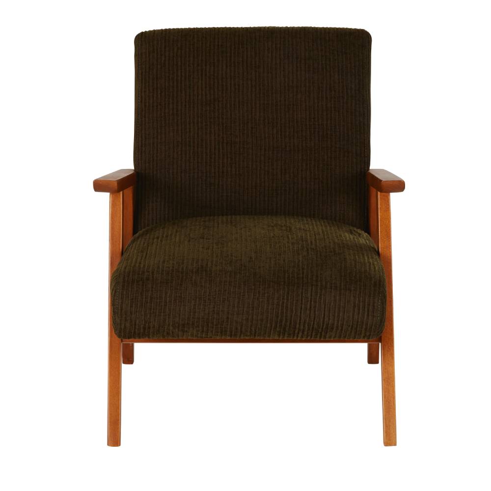 Fauteuil vintage HERMANN en velours côtelé vert kaki - Maisons du Monde