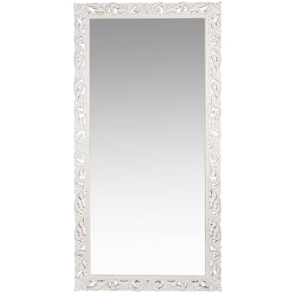 Grand miroir rectangulaire LOMBOK en bois de manguier sculpté blanc 90x180 cm - Maisons du Monde