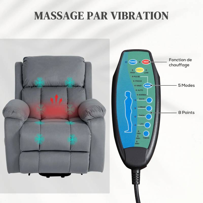 Fauteuil Releveur Électrique HOMCOM avec Massage et Chauffage