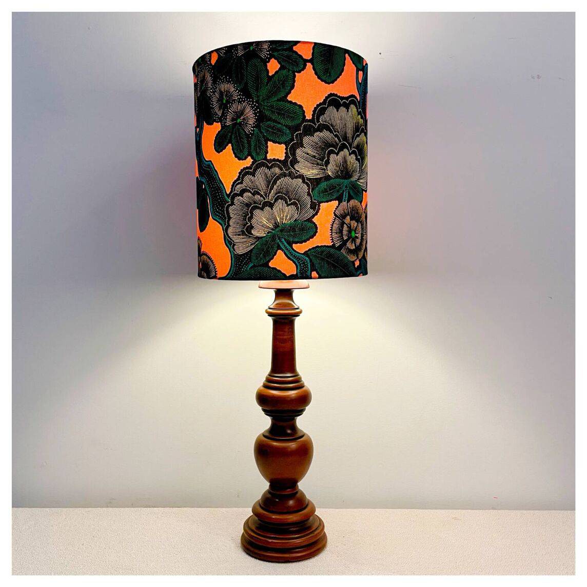 Lampe Vintage avec Abat-Jour Floral Rose Corail