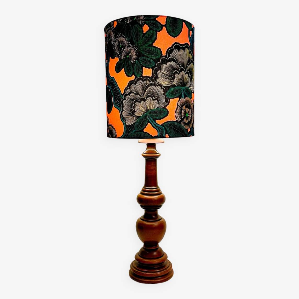 Lampe Vintage avec Abat-Jour Floral Rose Corail - Selency