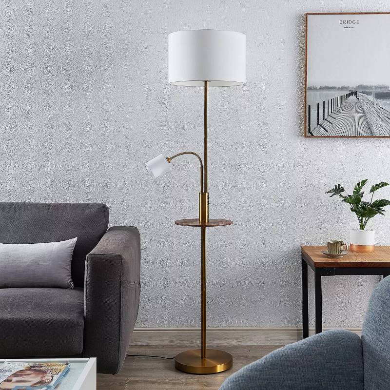 LINDBY Lampadaire AOVAN  bronze, tablette, prise USB