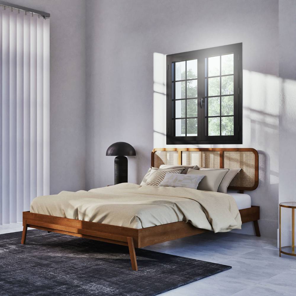 Lit SANTA FE 160 cm en bois d'acacia et cannage en rotin avec sommier à lattes - Maisons du Monde