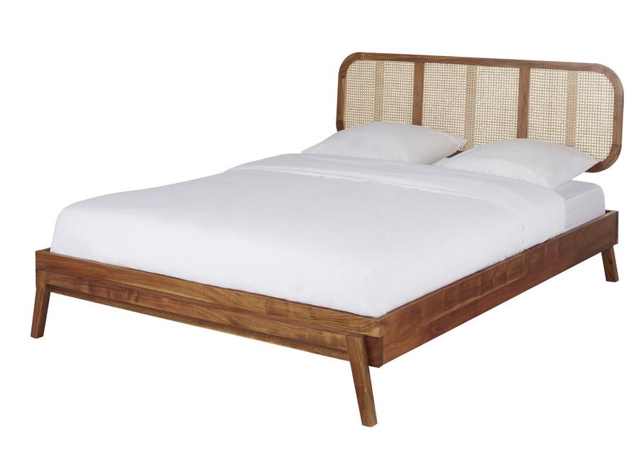 Lit SANTA FE 160 cm en bois d'acacia et cannage en rotin avec sommier à lattes - Maisons du Monde