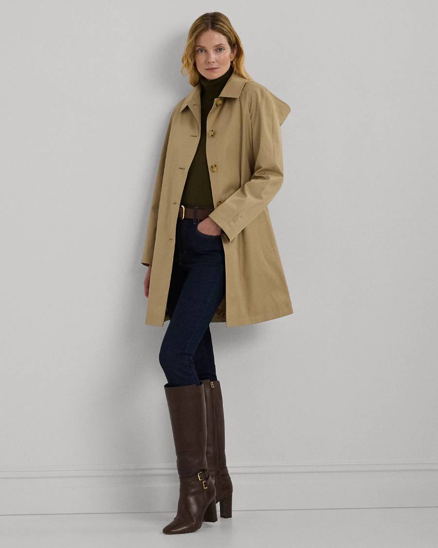 Lauren Manteau à capuche en coton mélangé Sable bouleau - Manteau Femme Ralph Lauren