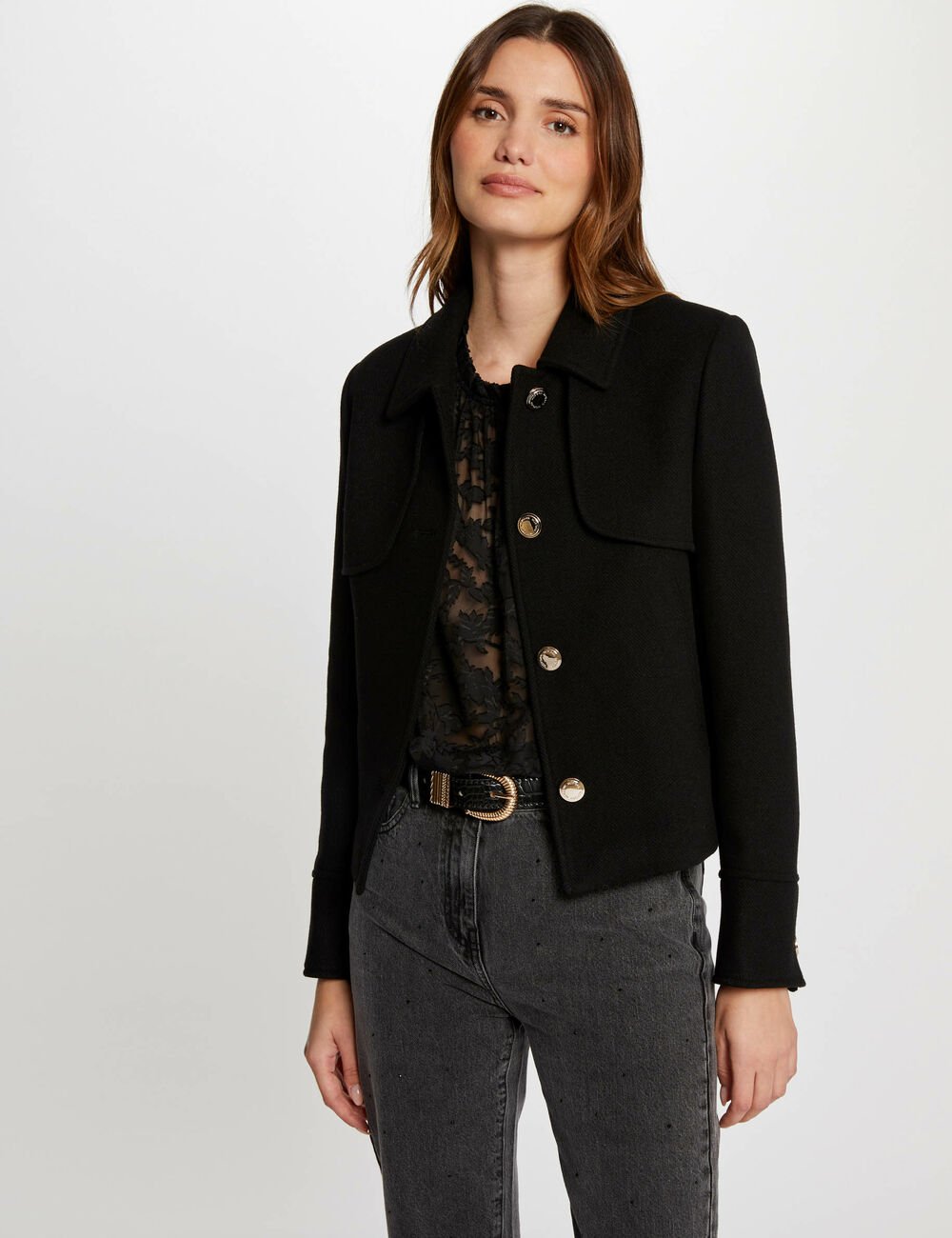 Manteau court boutonné GMIM Morgan noir : l'essentiel d'une garde-robe élégante