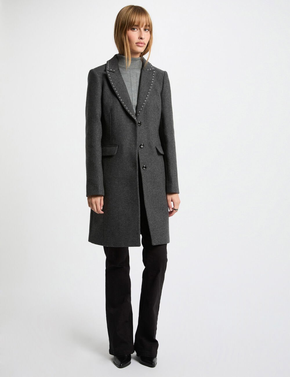 Manteau long GLAM Morgan avec clous gris clair