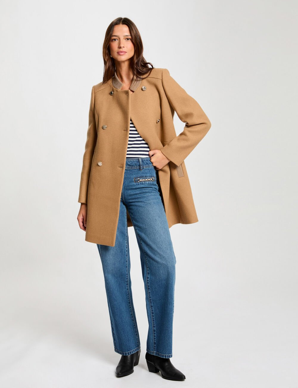 Manteau long boutonné GSUZI Morgan Camel : Élégance et Confort pour un Hiver Stylé