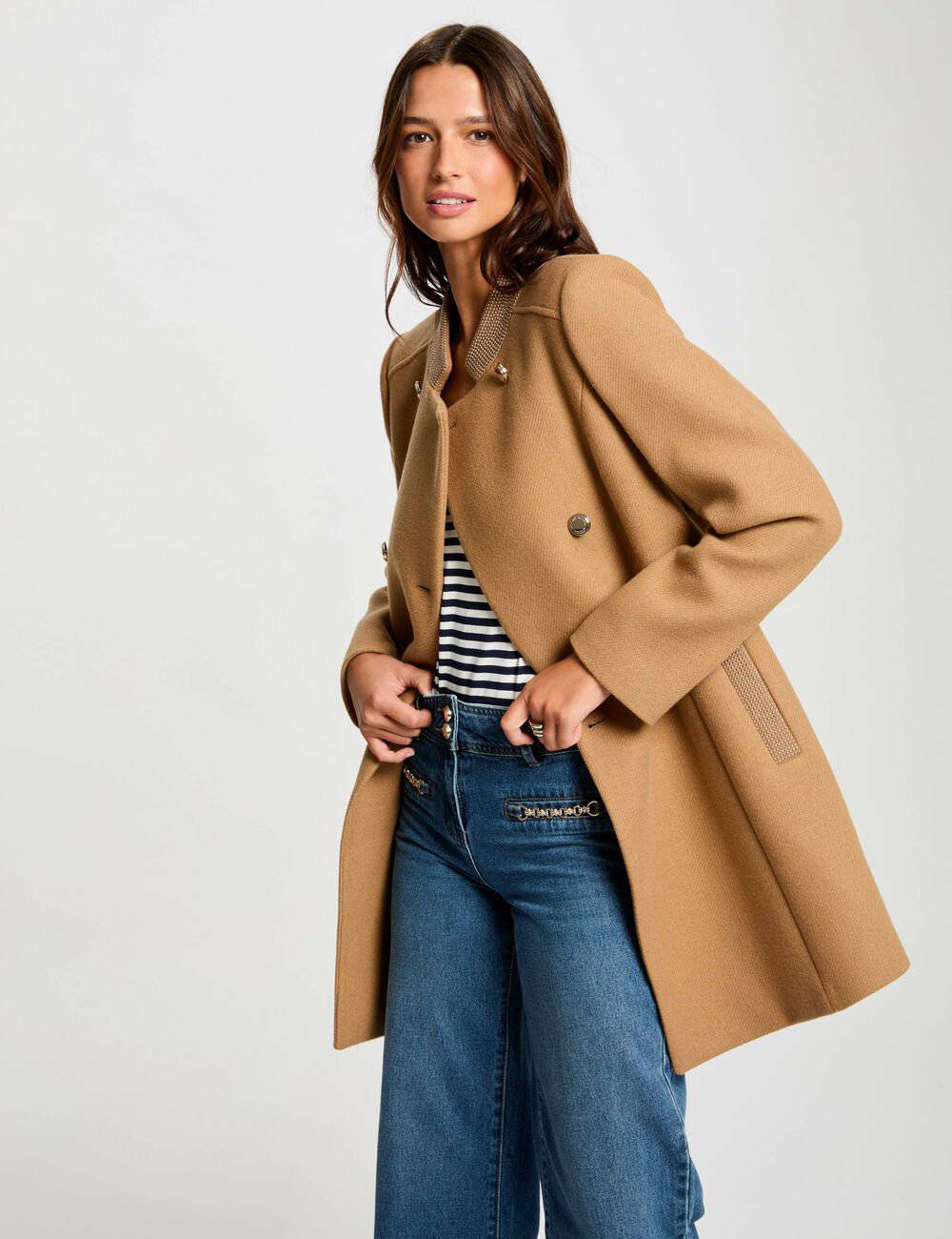 Manteau long boutonné GSUZI Morgan Camel