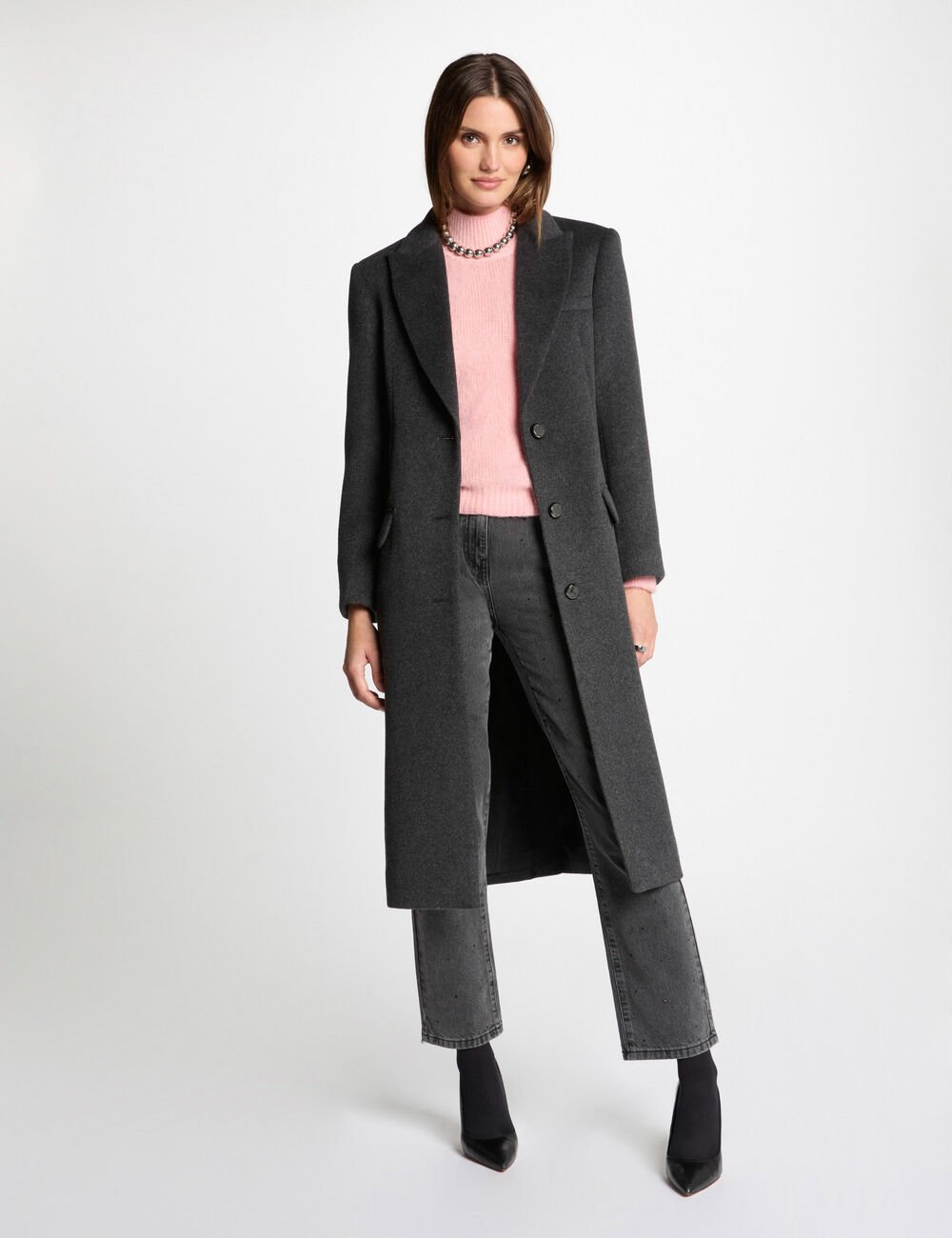 Manteau long boutonné GIANA Morgan gris anthracite