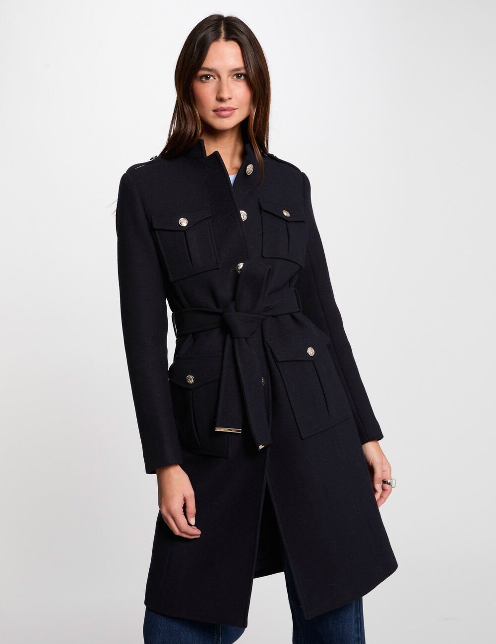 Manteau long ceinturé GDILA Morgan bleu marine