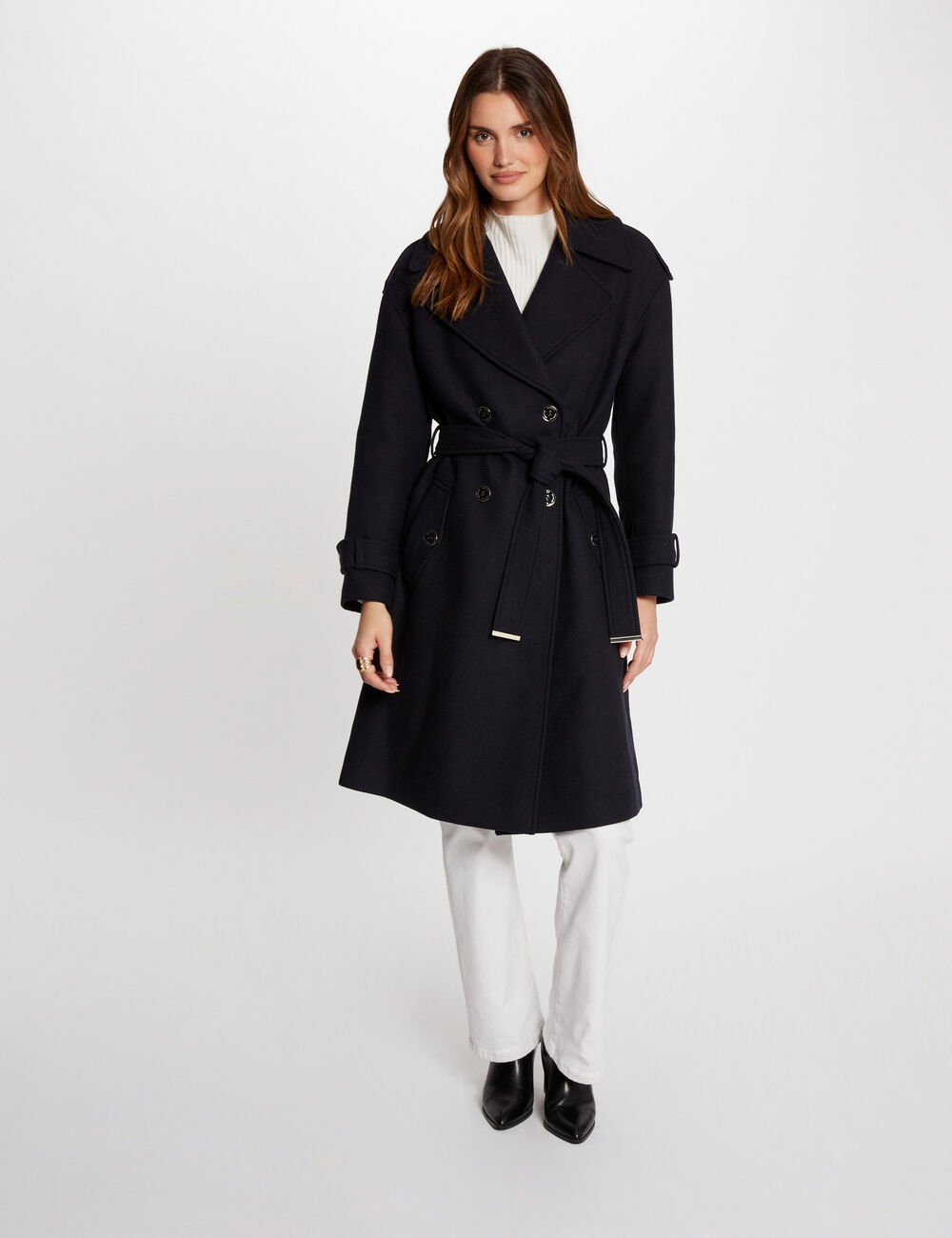 Manteau long GDINE Morgan ceinturé marine 