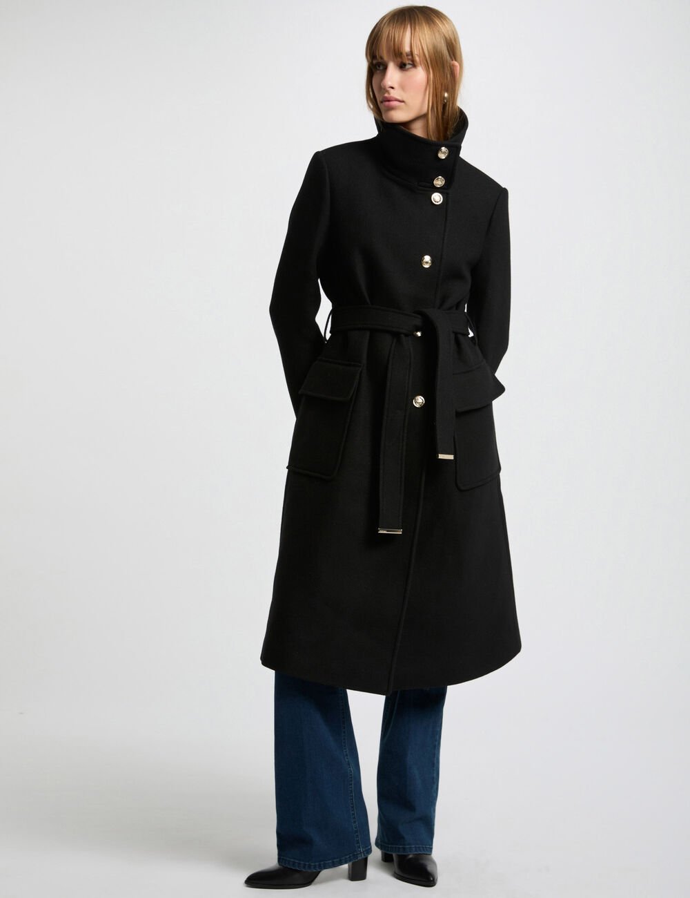 Manteau long ceinturé GALOUA Morgan noir