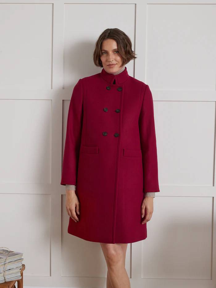 Manteau Rétro Femme Cyrillus drap de laine uni rouge