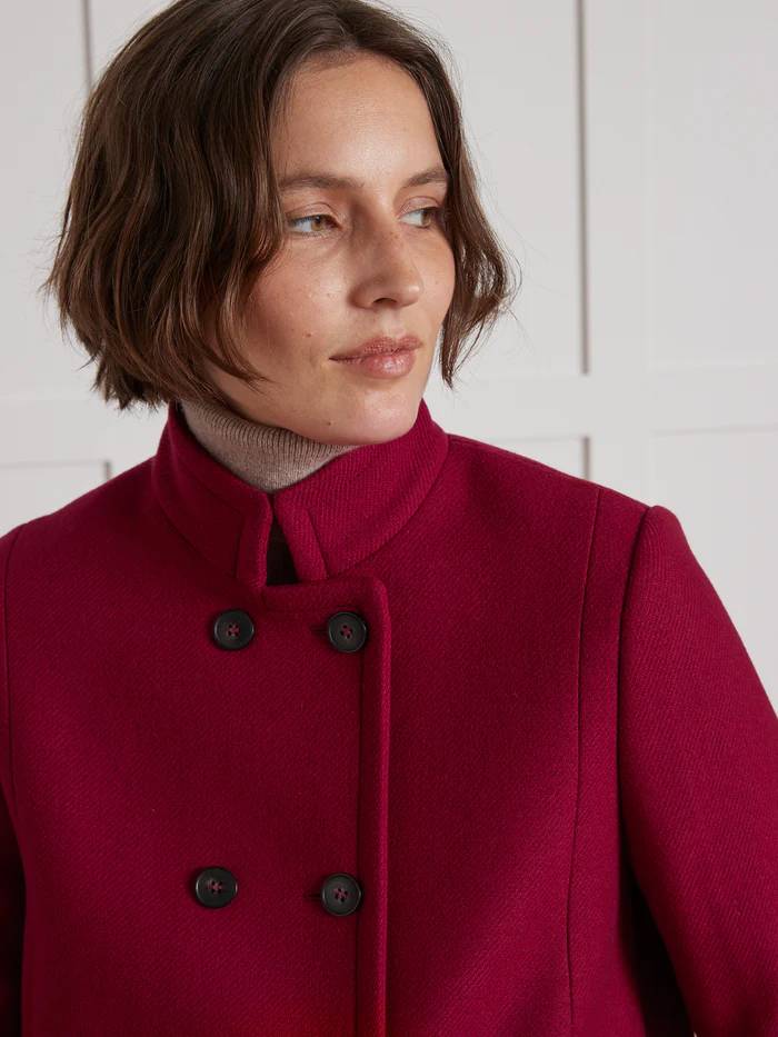 Manteau Rétro Femme Cyrillus drap de laine uni rouge : Élégance intemporelle