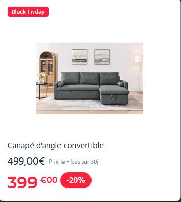 Canapé d'angle réversible MIAMI convertible 4 places avec coffre pas cher : Réduction de 20% BLACK FRIDAY CDISCOUNT