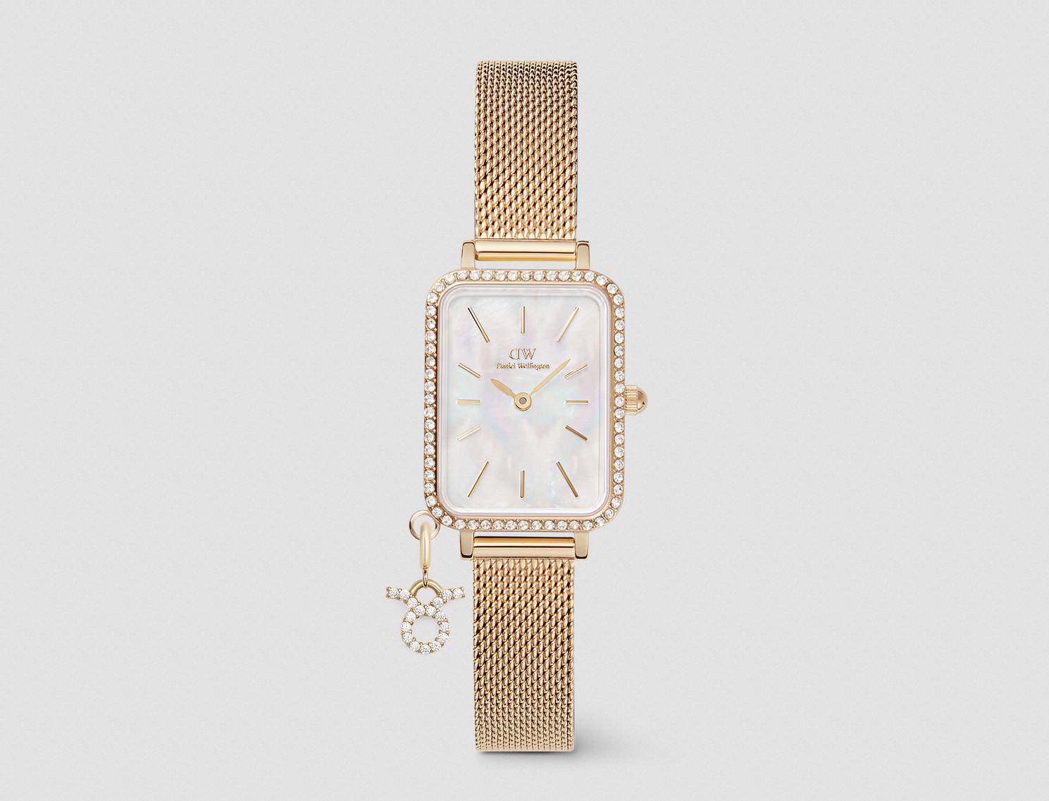 Montre Quadro Crystal Zodiac Evergold Gold - Montre Femme Daniel Wellington