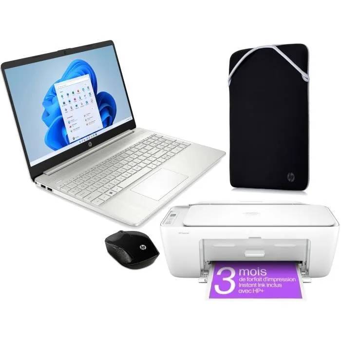 Pack HP PC Portable 15s-eq2083nf 15.6'' pas cher + Imprimante + Souris + Housse