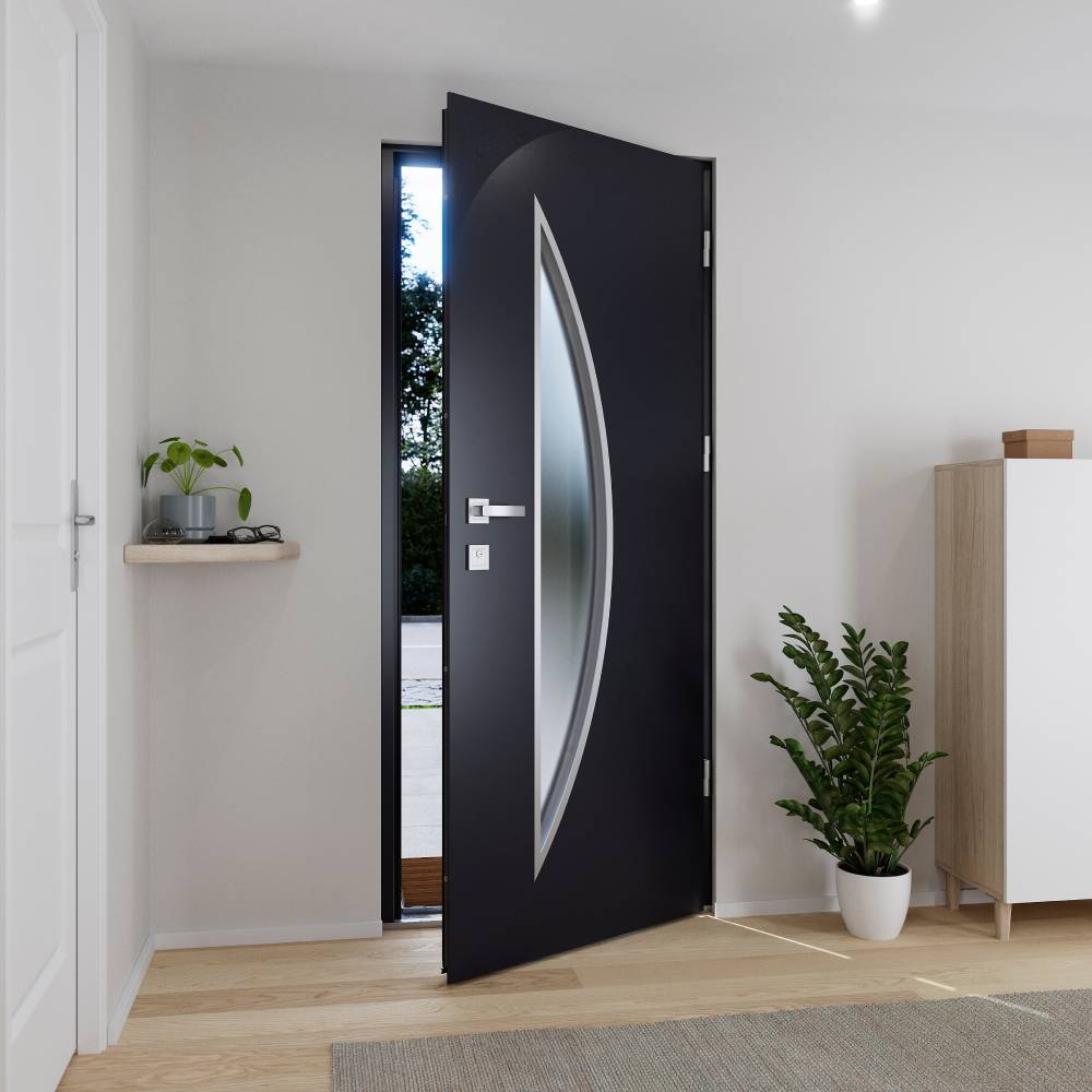 Porte d'entrée FORTIA RAL 7016 RICARDI acier gris poussant droit - Castorama