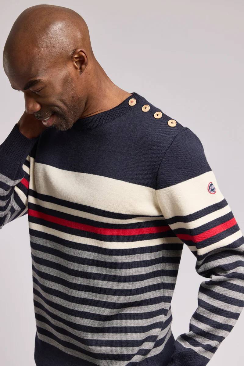 Pull marin Phare du Creac'h Homme Armor Lux en laine Rich Navy/Gris Chiné/Nature