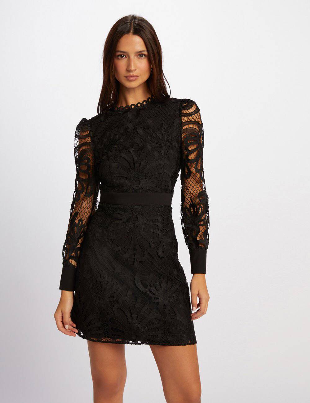 Robe courte ajustée ROSLAX Morgan dentelle noir