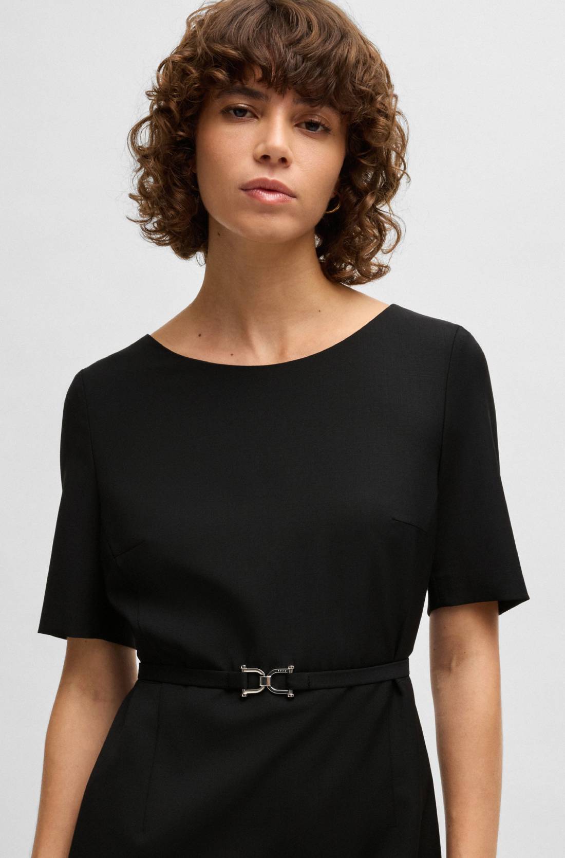 BOSS DALEAH Robe en laine vierge avec ceinture à boucle en métal Noir - Robe Femme Hugo Boss 