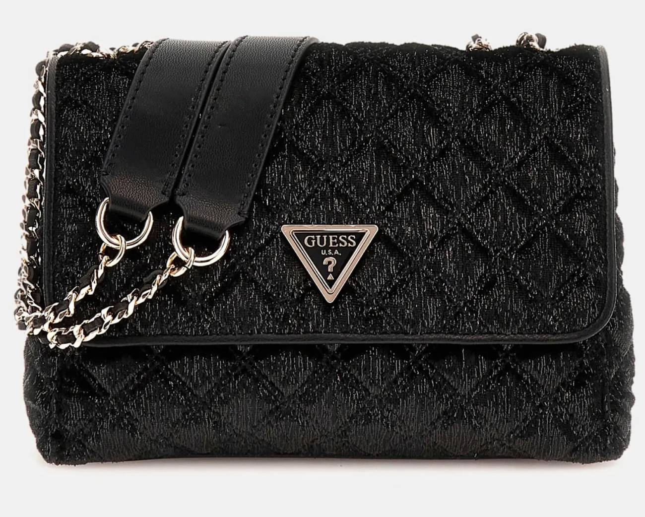 Sac à bandoulière GIULLY Guess chenille Noir en Soldes : Réduction  -40%