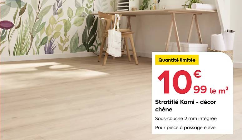 Sol stratifié KAMI Goodhome décor chêne naturel pas cher - Sol Stratifié Castorama