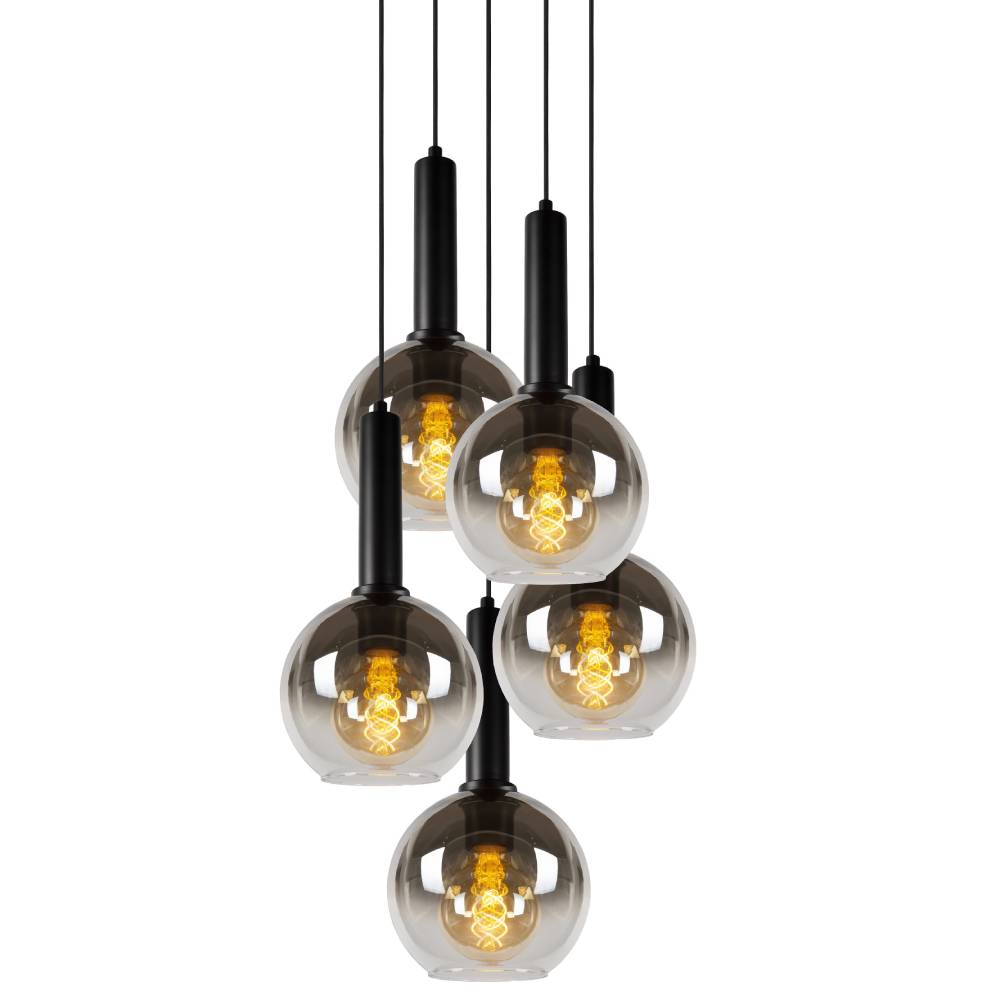 Suspension Lucide MARIUS 5 lampes en verre noir - Maisons du Monde