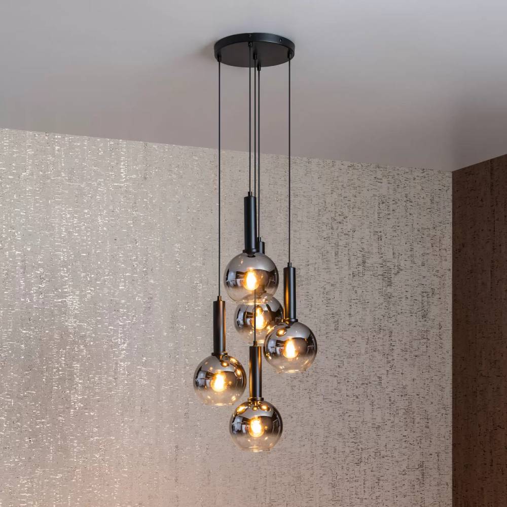 Suspension Lucide MARIUS 5 lampes en verre noir - Maisons du Monde