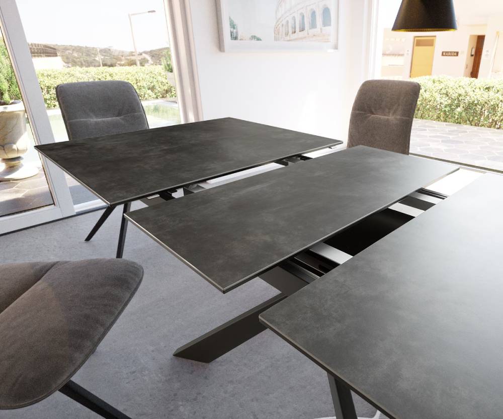 Table à manger DAVEN céramique gris métal extensible - Delife