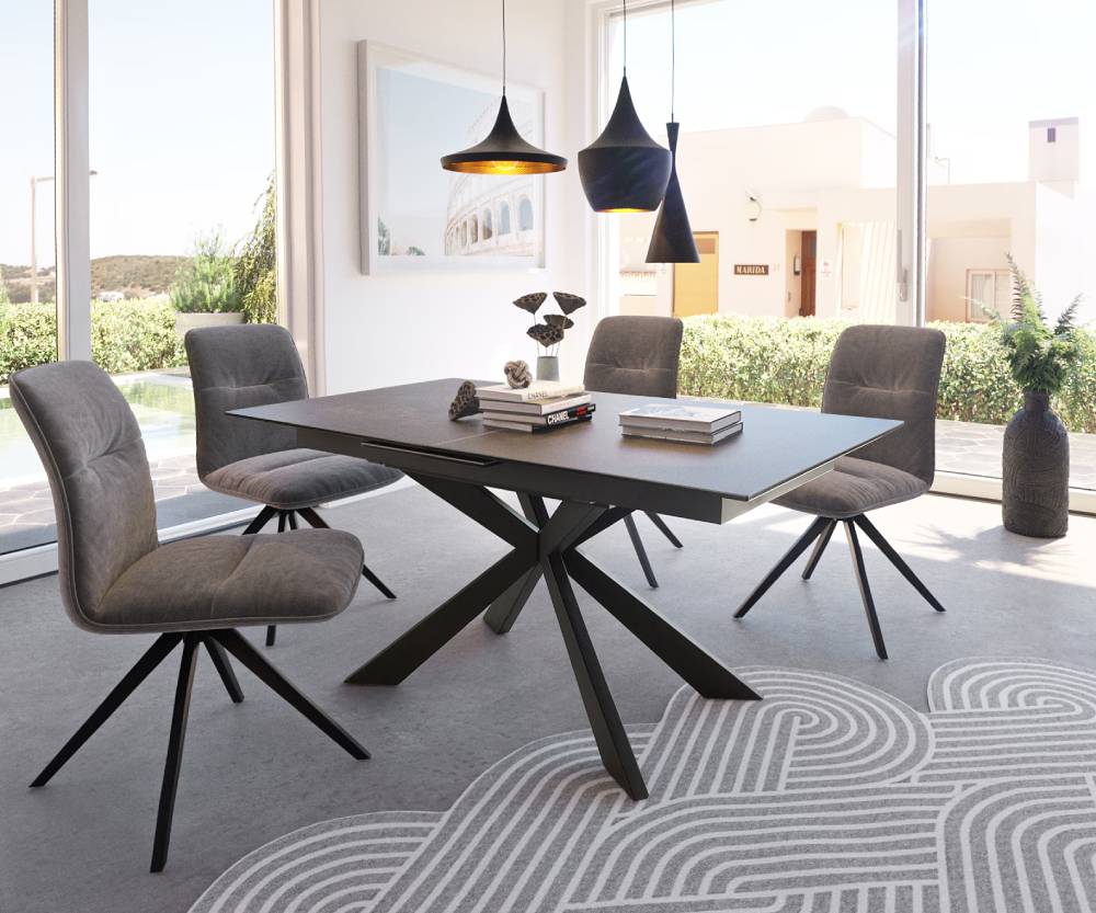 Table à manger DAVEN céramique gris métal extensible - Delife