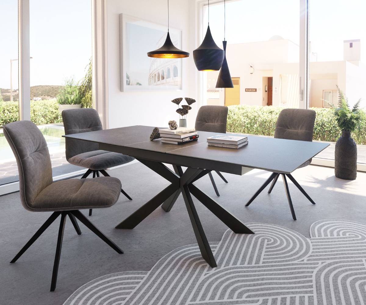 Table à manger DAVEN céramique gris métal extensible de DELIFE : Réduction de -300€