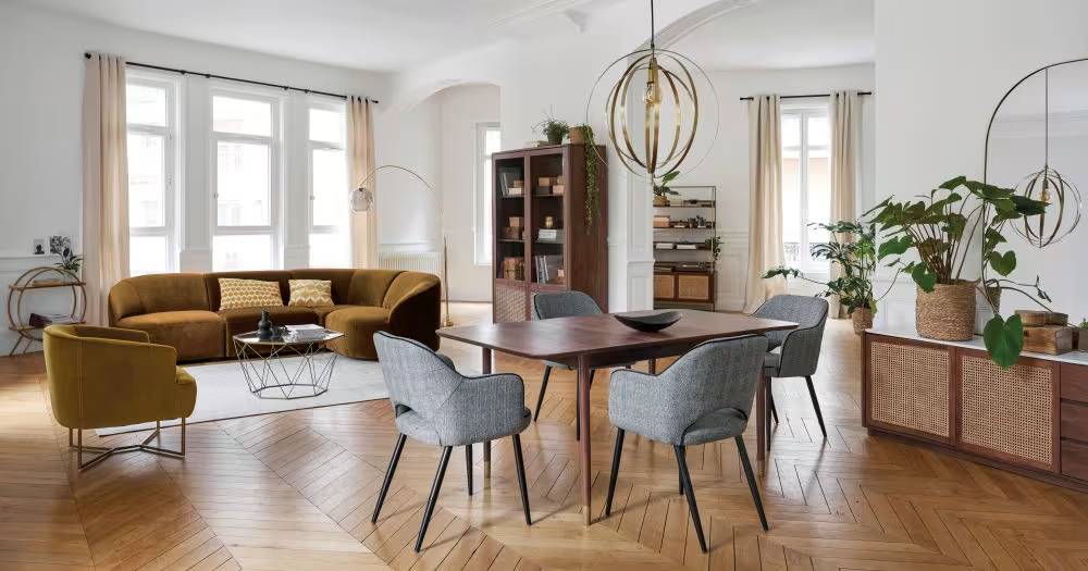 Table à Manger Extensible PARISCHIC Bois d’Acacia et Métal Laiton - Promo -10% | Maisons du Monde