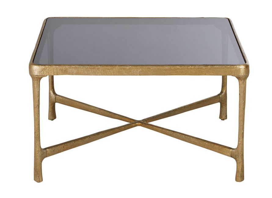 Table basse OXALINE en métal effet laiton vieilli et verre trempé - Maisons du Monde