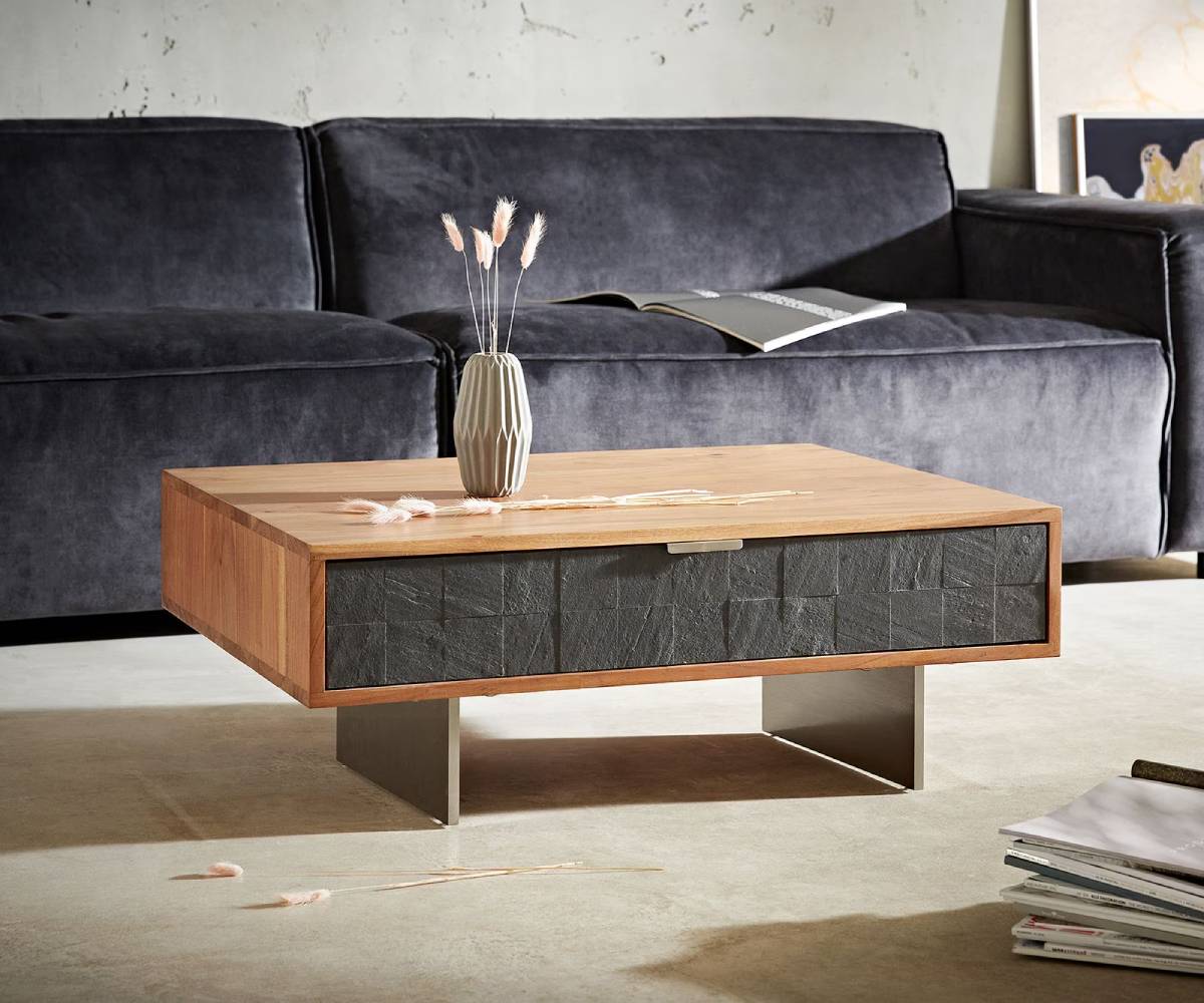 Table basse TEELE acacia naturel ardoise - Réduction de 140€ Offre Black Friday DELIFE