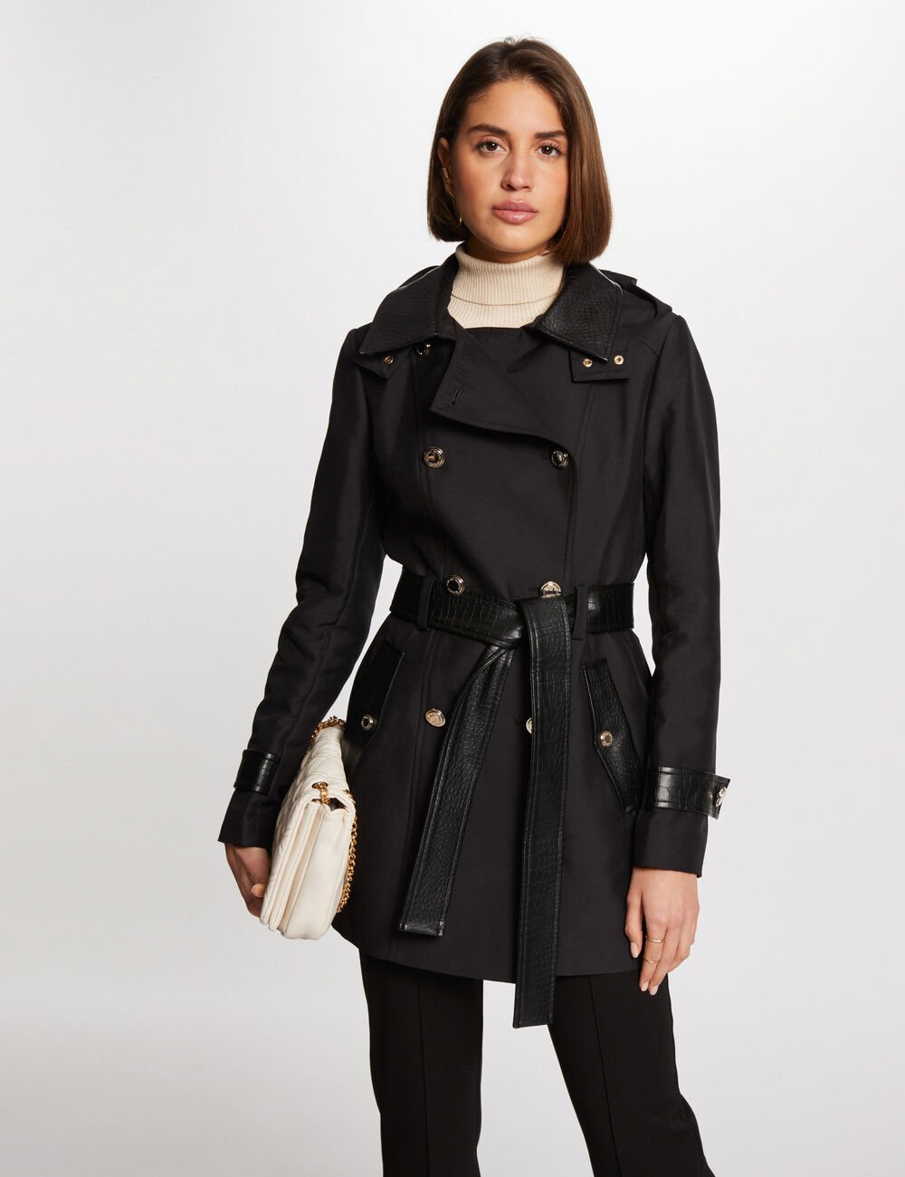 Trench GZIMA Morgan détails simili cuir noir