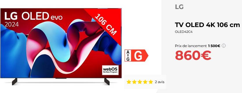 Télévision LG OLED42C4 106 cm 4K : Immersion Visuelle et Audio avec Dolby Vision, Dolby Atmos et 120Hz