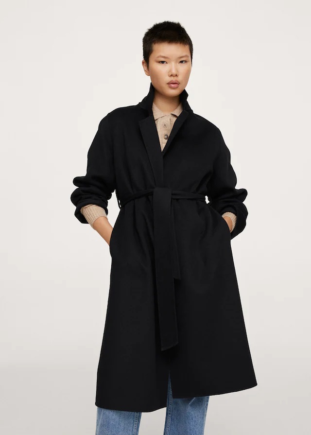 mango manteau long noir femme