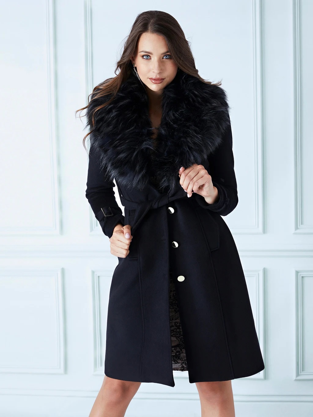 manteau noir femme guess