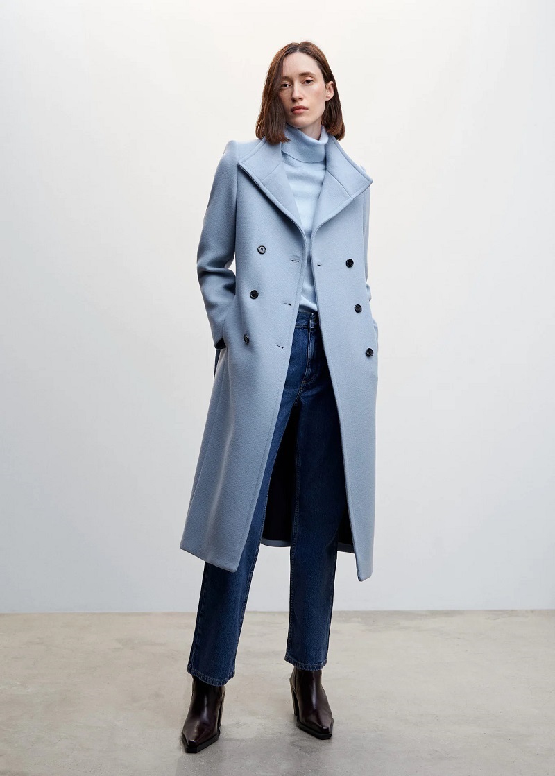 manteau bleu clair laine