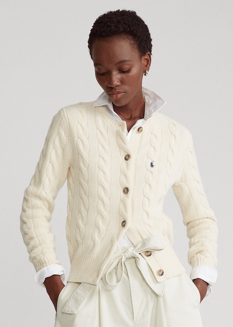 Polo Ralph Lauren Cardigan boutonné en laine mélangée crème - Cardigan Femme  Ralph Lauren - Iziva.com