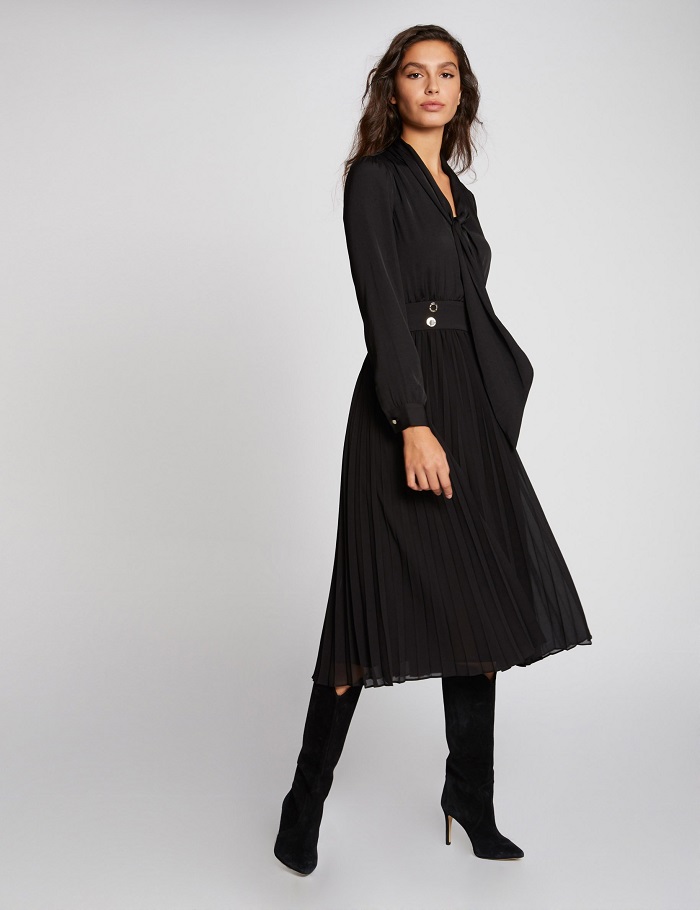 Robe midi évasée bas plissé noir Morgan