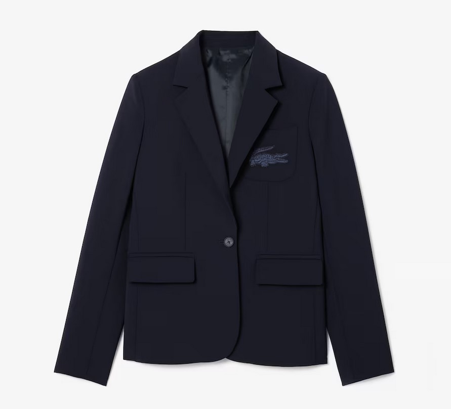 Blazer slim fit Femme Lacoste en laine logo brodé Bleu Marine