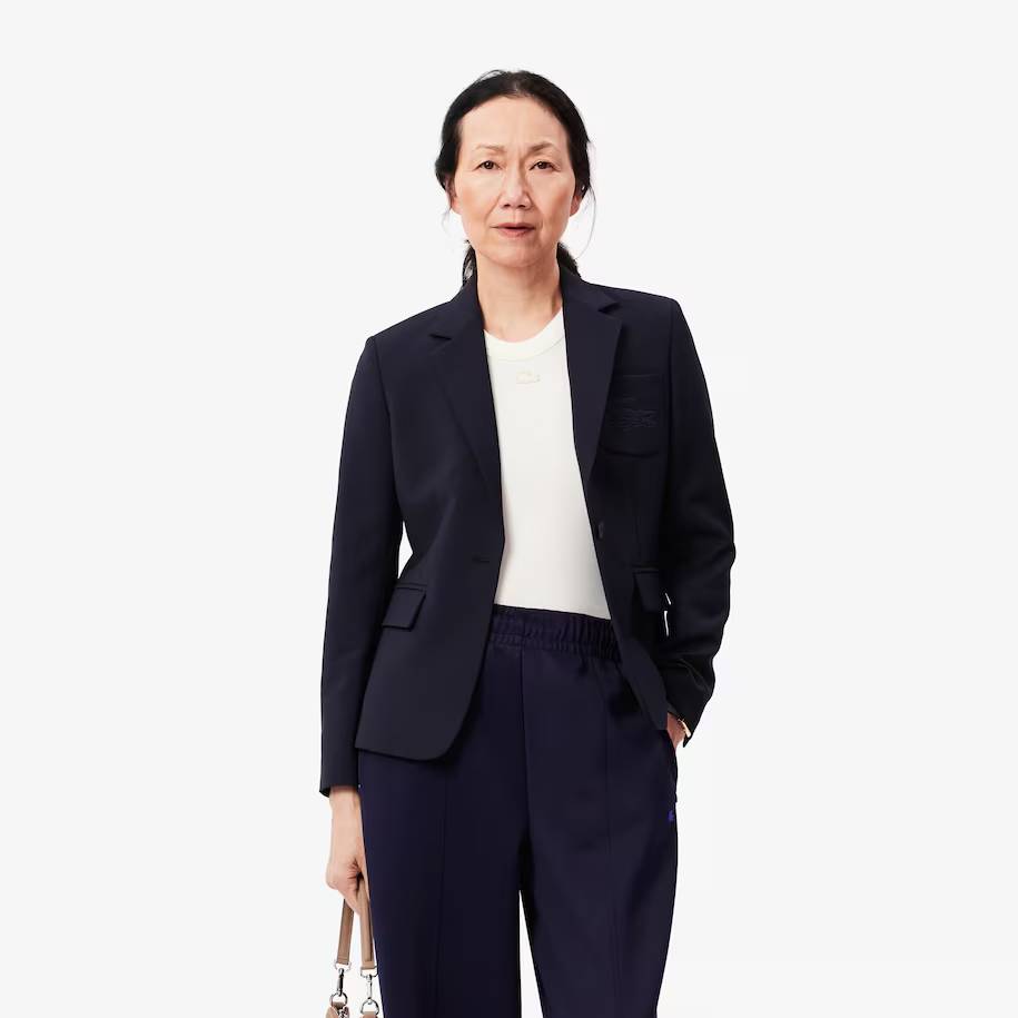 Blazer slim fit Femme Lacoste en laine logo brodé Bleu Marine